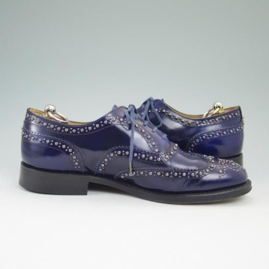 極美品★チャーチ 75F/UK7.5【★81ラスト/スタッズ/BURWOOD 2S/バーウッド/ネイビー色/フルブローグ】Church's★a677