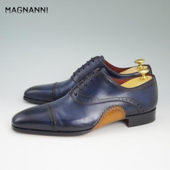 ほぼ試着程度★マグナーニ 39【定価8万程度★オパンケ ボロネーゼ製法】パンチドキャップトゥ/ネイビー/MAGNANNI★a782