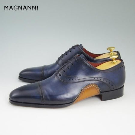 ほぼ試着程度★マグナーニ 39【定価8万程度★オパンケ ボロネーゼ製法】パンチドキャップトゥ/ネイビー/MAGNANNI★a782