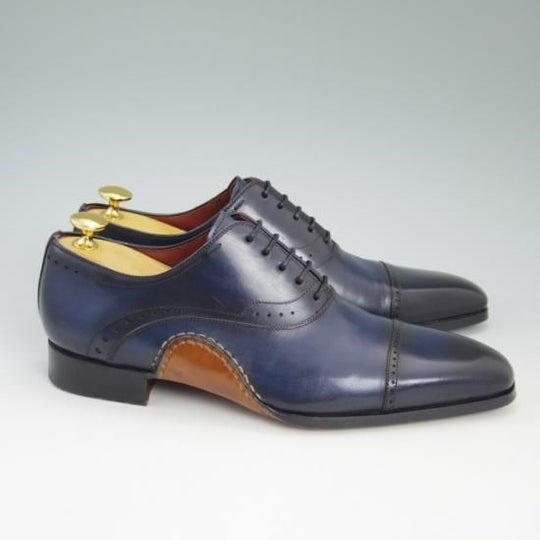 ほぼ試着程度★マグナーニ 39【定価8万程度★オパンケ ボロネーゼ製法】パンチドキャップトゥ/ネイビー/MAGNANNI★a782