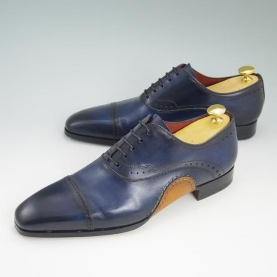 ほぼ試着程度★マグナーニ 39【定価8万程度★オパンケ ボロネーゼ製法】パンチドキャップトゥ/ネイビー/MAGNANNI★a782