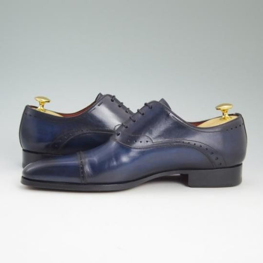 ほぼ試着程度★マグナーニ 39【定価8万程度★オパンケ ボロネーゼ製法】パンチドキャップトゥ/ネイビー/MAGNANNI★a782