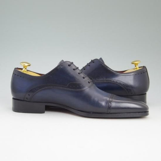 ほぼ試着程度★マグナーニ 39【定価8万程度★オパンケ ボロネーゼ製法】パンチドキャップトゥ/ネイビー/MAGNANNI★a782