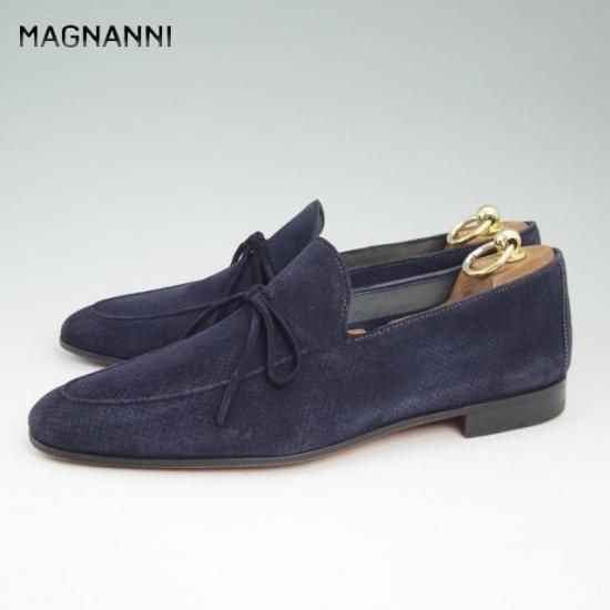 極美品★マグナーニ SIZE 42【★リボンローファー/スエード】ネイビー/MAGNANNI★a808