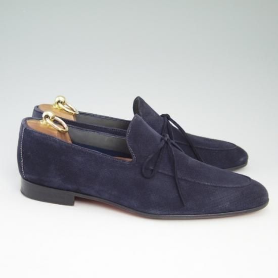 極美品★マグナーニ SIZE 42【★リボンローファー/スエード】ネイビー/MAGNANNI★a808