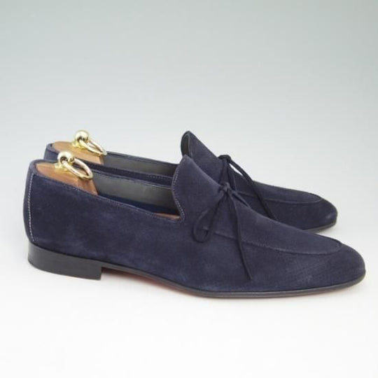 極美品★マグナーニ SIZE 42【★リボンローファー/スエード】ネイビー/MAGNANNI★a808