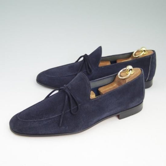 極美品★マグナーニ SIZE 42【★リボンローファー/スエード】ネイビー/MAGNANNI★a808