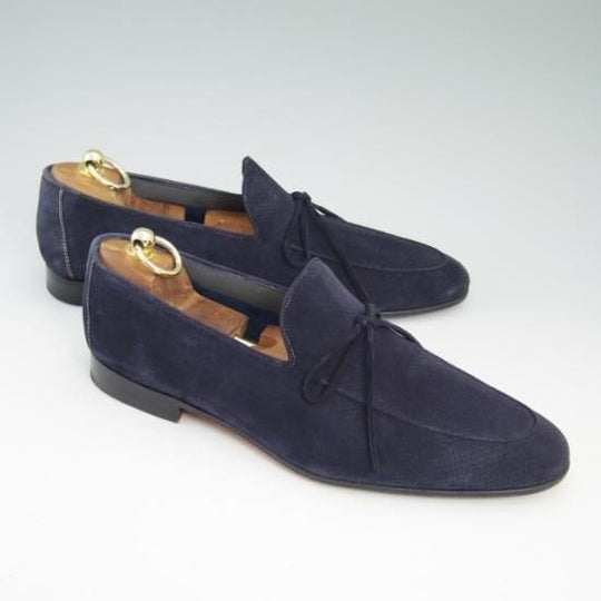 極美品★マグナーニ SIZE 42【★リボンローファー/スエード】ネイビー/MAGNANNI★a808