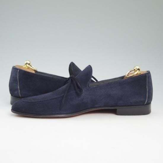 極美品★マグナーニ SIZE 42【★リボンローファー/スエード】ネイビー/MAGNANNI★a808