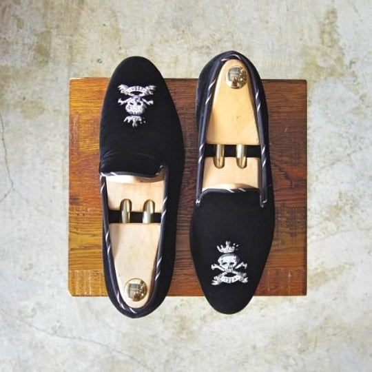 極美品★バーカーブラック US7【定価10万程度★ベルベット/ルームシューズ】スリッパー/スリッポン/BARKER BLACK/バーカー★a895