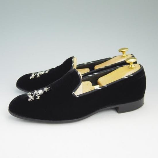 極美品★バーカーブラック US7【定価10万程度★ベルベット/ルームシューズ】スリッパー/スリッポン/BARKER BLACK/バーカー★a895