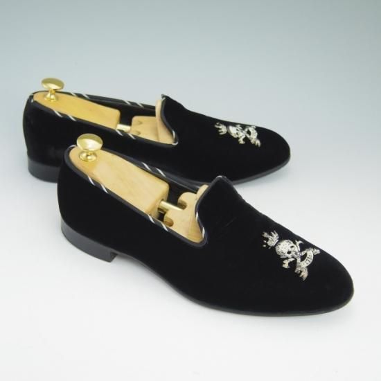 極美品★バーカーブラック US7【定価10万程度★ベルベット/ルームシューズ】スリッパー/スリッポン/BARKER BLACK/バーカー★a895