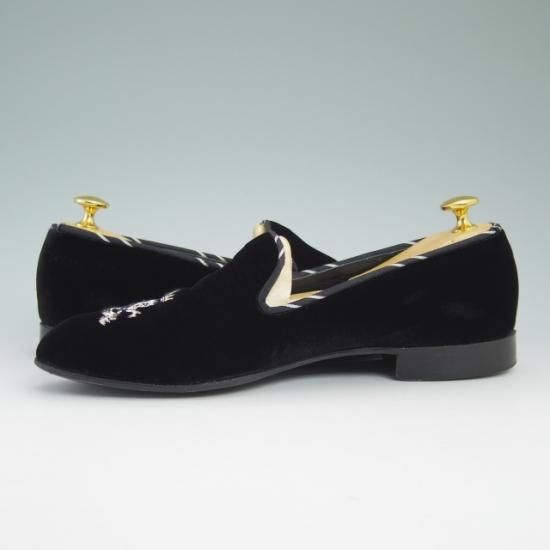 極美品★バーカーブラック US7【定価10万程度★ベルベット/ルームシューズ】スリッパー/スリッポン/BARKER BLACK/バーカー★a895