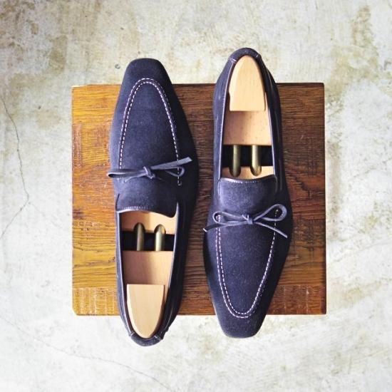 極上★サントーニ SIZE 6【定価10万程度★リボン ローファー】スエード/Santoni★a900