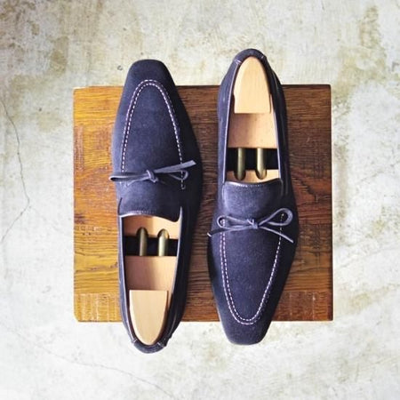 極上★サントーニ SIZE 6【定価10万程度★リボン ローファー】スエード/Santoni★a900