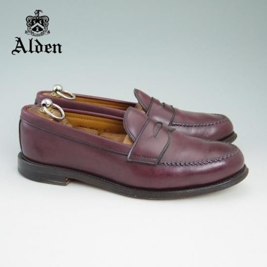 美品★オールデン 8.5E【★984/コインローファー/カーフ/赤茶/バーガンディー/ヴァンラスト】ALDEN★a950