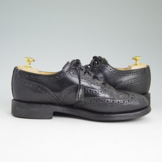 ❤️良品❤️サンダース 9749B ウイングチップ シボ革 UK7.5 ブラック 極上☆サンダース SIZE 6.5【☆ギリーシューズ】9734BBG/Ghillie