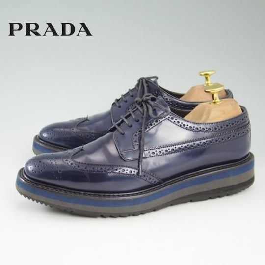 美品★PRADA/プラダ(レディース) SIZE 37.5【★ウイングチップ】フルブローグ/靴/シューズ★b010