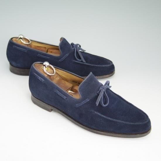 美品★クロケット&ジョーンズ 7E【★紺色/ネイビー/HAYLING/リボン ローファー】Crockett&Jones★b071