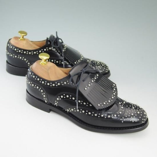 極美品★チャーチ(レディース) 24.5cm/SIZE 37.5【★希少!!BURWOOD/スタッズ/キルト付】バーウッド/フルブローグ/Church's★b172