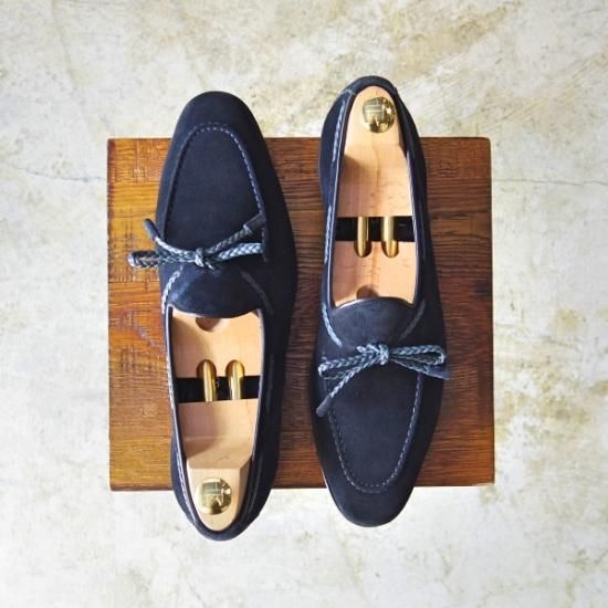 美品★サントーニ SIZE 7.5【★ビームス/BEAMS別注】リボンローファー/タッセル/スエード/Santoni★b324