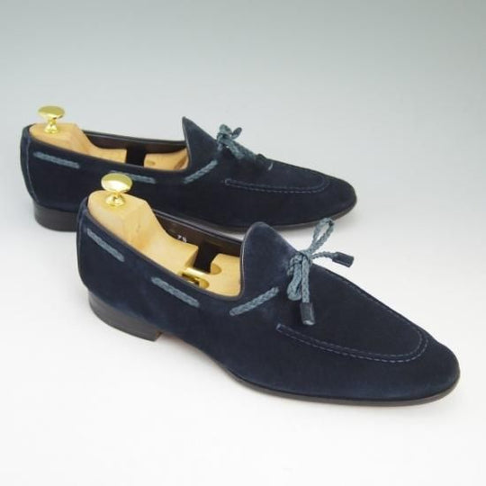 美品★サントーニ SIZE 7.5【★ビームス/BEAMS別注】リボンローファー/タッセル/スエード/Santoni★b324