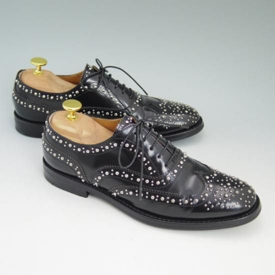 美品★チャーチ(レディース) 24cm/SIZE 37【★BURWOOD MET/バーウッド/スタッズ】ポリッシュドバインダー/ウイングチップ/Church's★b326