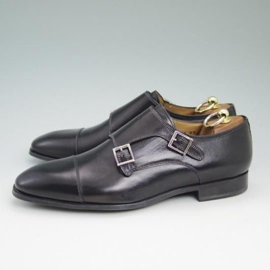 新品★(伊)サントーニ SIZE 7.5【★ダブルモンク/カーフ】モンクストラップ/FIRST SUPER NERO/7289/Santoni★b357