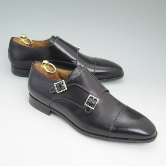 新品★(伊)サントーニ SIZE 7.5【★ダブルモンク/カーフ】モンクストラップ/FIRST SUPER NERO/7289/Santoni★b357