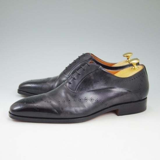 極美品★サントーニ SIZE 5.5【★パティーヌ黒〜灰/イミテーションブローグ】オックスフォード/Santoni★b395