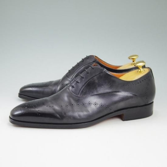 極美品★サントーニ SIZE 5.5【★パティーヌ黒〜灰/イミテーションブローグ】オックスフォード/Santoni★b395