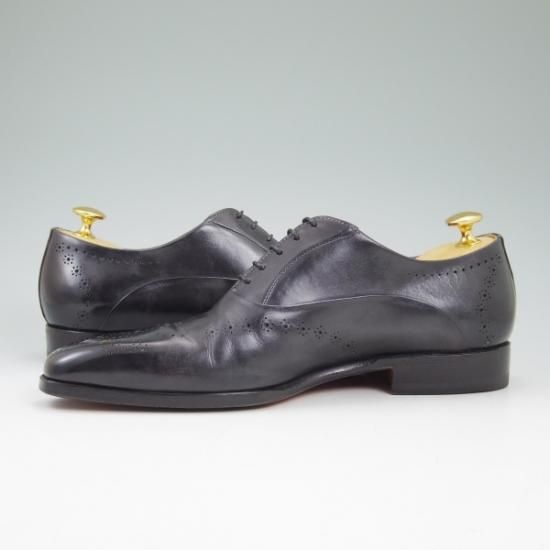 極美品★サントーニ SIZE 5.5【★パティーヌ黒〜灰/イミテーションブローグ】オックスフォード/Santoni★b395