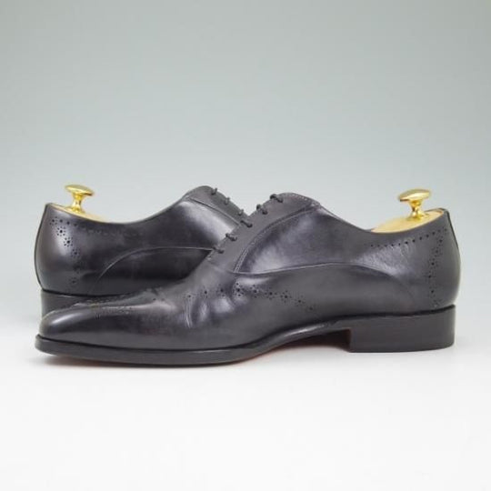 極美品★サントーニ SIZE 5.5【★パティーヌ黒〜灰/イミテーションブローグ】オックスフォード/Santoni★b395