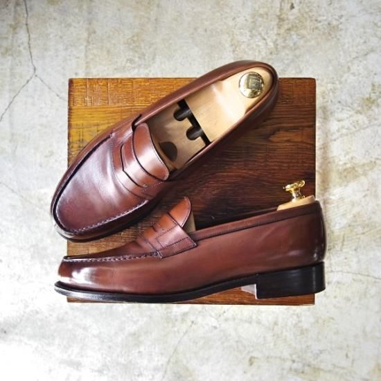 美品★ペルフェット SIZE 8.5【★半カラス仕上げ/P2601】コインローファー/PERFETTO★b418