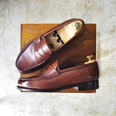 美品★ペルフェット SIZE 8.5【★半カラス仕上げ/P2601】コインローファー/PERFETTO★b418