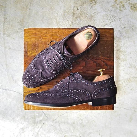 極上★チャーチ(レディース) 24cm/SIZE 37【★BURWOOD 4W/スタッズ&スワロフスキー】 バーウッド/ウイングチップ/スエード/Church's★b508
