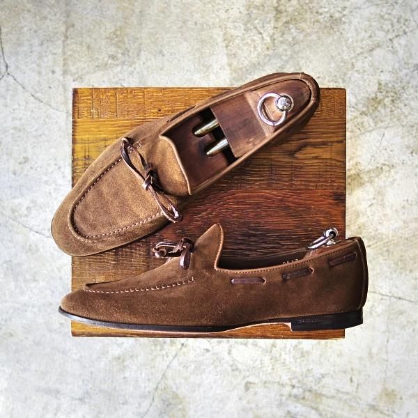 極美品★サントーニ SIZE 6.5【★ビームス/BEAMS別注】リボン ローファー/スエード/Santoni★b584