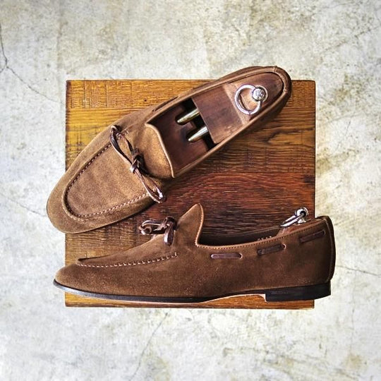 極美品★サントーニ SIZE 6.5【★ビームス/BEAMS別注】リボン ローファー/スエード/Santoni★b584