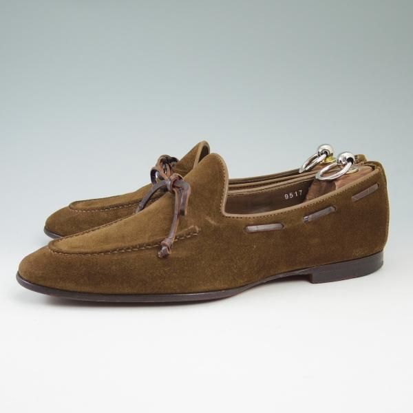 極美品★サントーニ SIZE 6.5【★ビームス/BEAMS別注】リボン ローファー/スエード/Santoni★b584