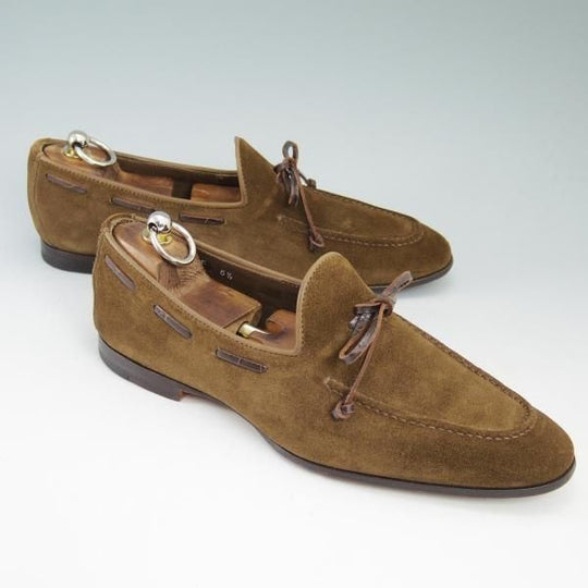 極美品★サントーニ SIZE 6.5【★ビームス/BEAMS別注】リボン ローファー/スエード/Santoni★b584