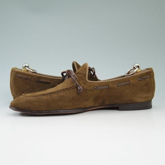 極美品★サントーニ SIZE 6.5【★ビームス/BEAMS別注】リボン ローファー/スエード/Santoni★b584