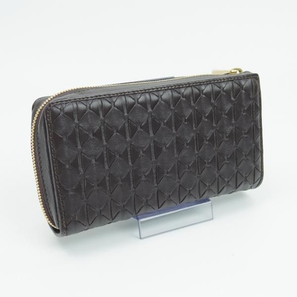 極美品★(伊)SERAPIAN/セラピアン【★長財布/L字 ファスナー】ブラウン/メッシュ/レザー/本革/ウォレット/メンズ レディース兼★b606