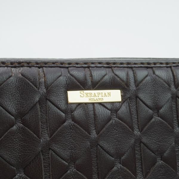 極美品★(伊)SERAPIAN/セラピアン【★長財布/L字 ファスナー】ブラウン/メッシュ/レザー/本革/ウォレット/メンズ レディース兼★b606