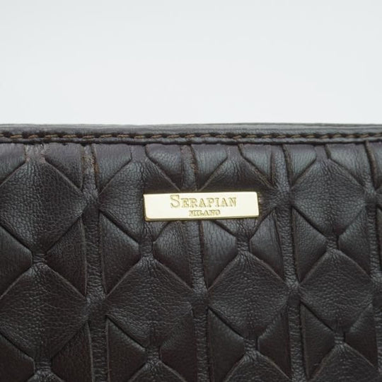 極美品★(伊)SERAPIAN/セラピアン【★長財布/L字 ファスナー】ブラウン/メッシュ/レザー/本革/ウォレット/メンズ レディース兼★b606