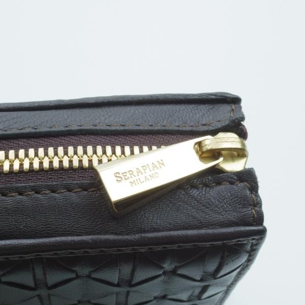 極美品★(伊)SERAPIAN/セラピアン【★長財布/L字 ファスナー】ブラウン/メッシュ/レザー/本革/ウォレット/メンズ レディース兼★b606