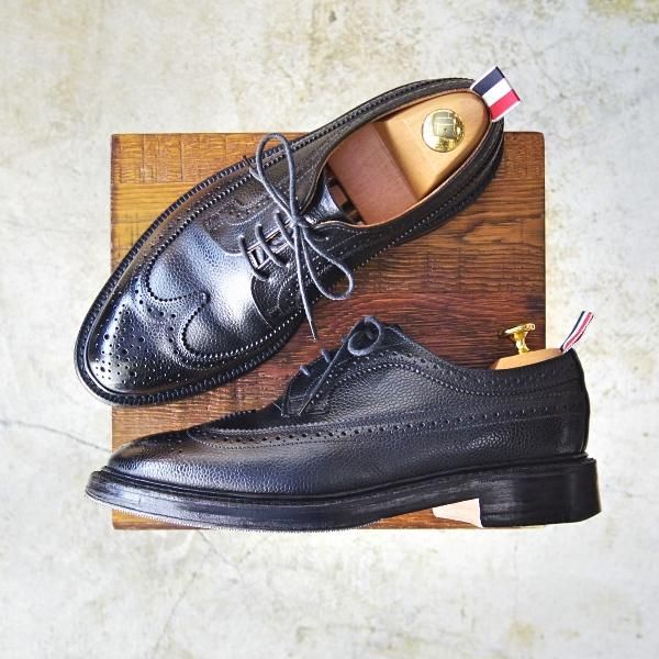 美品★トムブラウン UK6.5/US7.5【★定価13万円(英)サンダース製/THOM BROWNE/ぺブルグレイン】ロングウイングチップ/SANDERS★b609