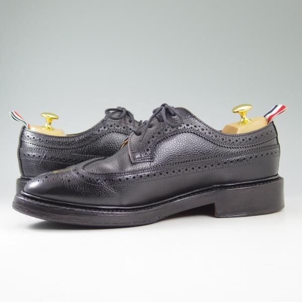 美品★トムブラウン UK6.5/US7.5【★定価13万円(英)サンダース製/THOM BROWNE/ぺブルグレイン】ロングウイングチップ/SANDERS★b609