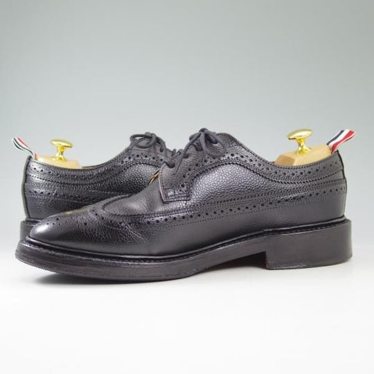美品★トムブラウン UK6.5/US7.5【★定価13万円(英)サンダース製/THOM BROWNE/ぺブルグレイン】ロングウイングチップ/SANDERS★b609