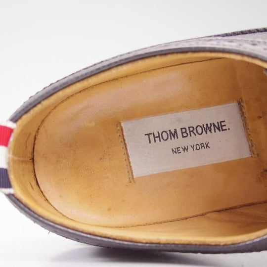 美品★トムブラウン UK6.5/US7.5【★定価13万円(英)サンダース製/THOM BROWNE/ぺブルグレイン】ロングウイングチップ/SANDERS★b609