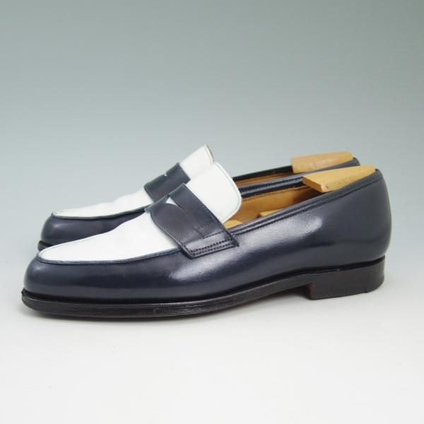 極上★クロケット&ジョーンズ 5.5E【★紺×白コンビ/POOLE/プール】366ラスト/コインローファー/Crockett&Jones★b644